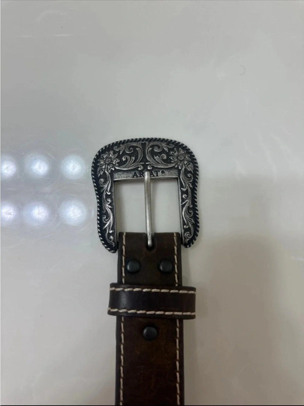 Ariat Brown Leather Belt with Ornate Silver Buckle